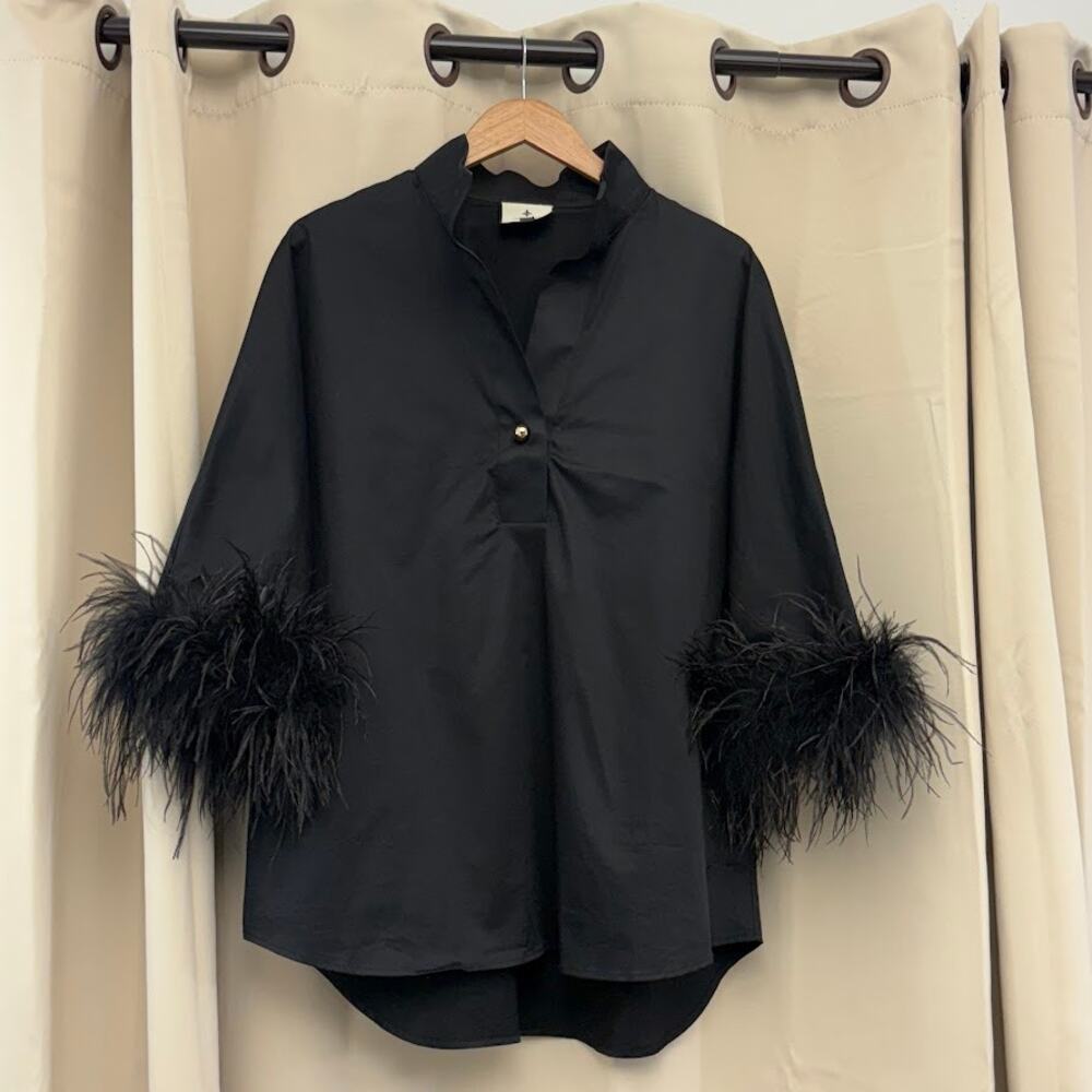 Tuckernuck Black Feather Cuff Blouse